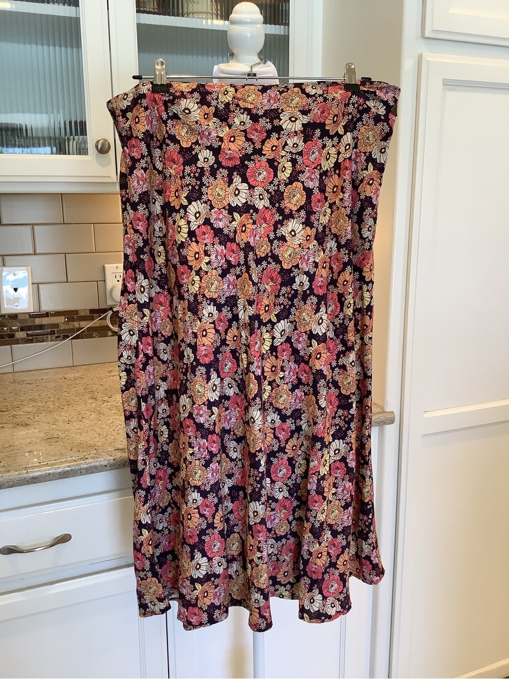 Barbour Floral A-Line Skirt — Navy Blue with Pink & Cream Floral Print Size 12